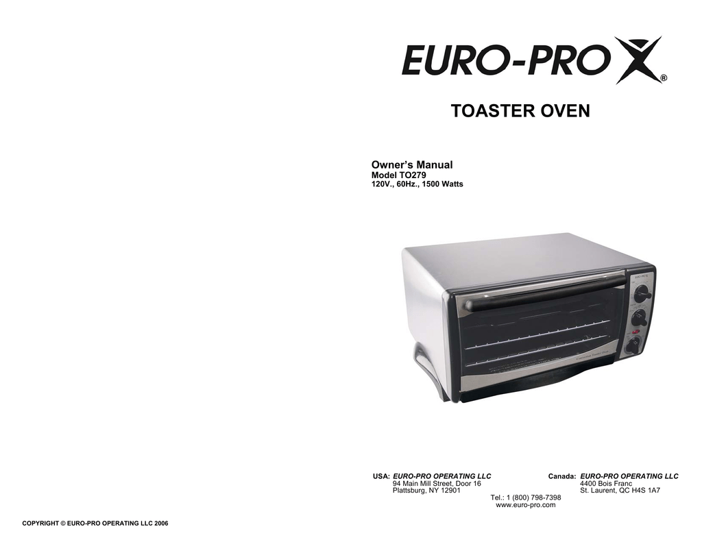 Euro pro. Toaster Oven ATL 1810 B инструкция на русском языке.