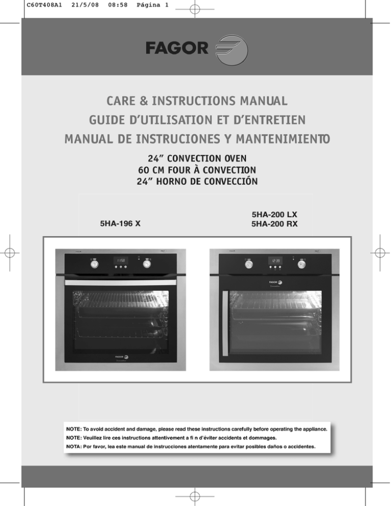Fagor America 5HA196 X Convection Oven User Manual Manualzz