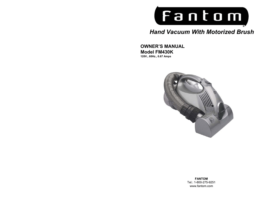 Fantom Vacuum FM430K Vacuum Cleaner User Manual Manualzz