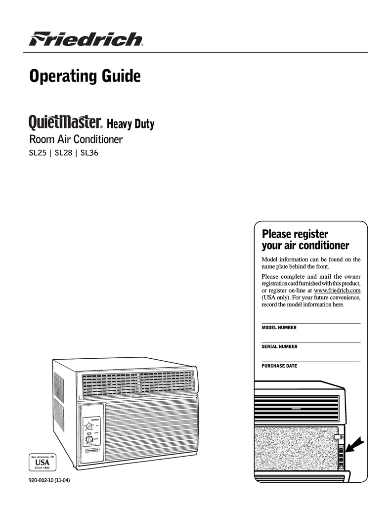 Friedrich SL28 Air Conditioner User Manual | Manualzz