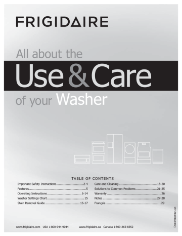 Frigidaire 137168300B Washer Operating instructions | Manualzz