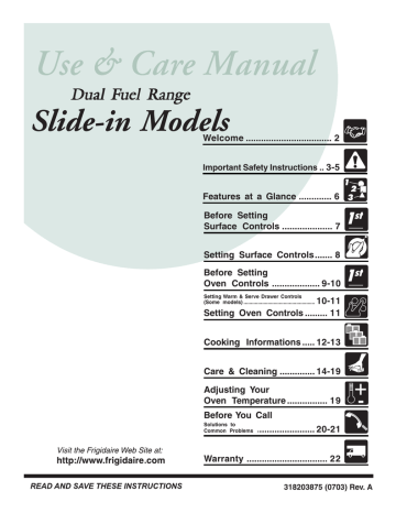 Frigidaire 318203875 Range User Manual | Manualzz