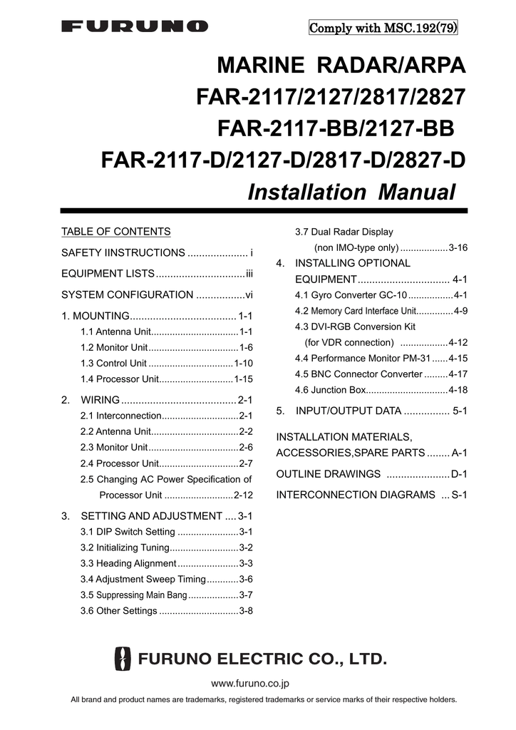 Furuno 2127 D 2127 Bb 2127 2817 2827 2827 D Far 2117 D 2817 D User Manual Manualzz