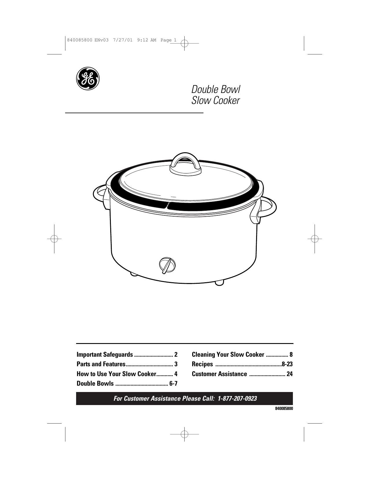 GE 106851 Slow Cooker User Manual Manualzz