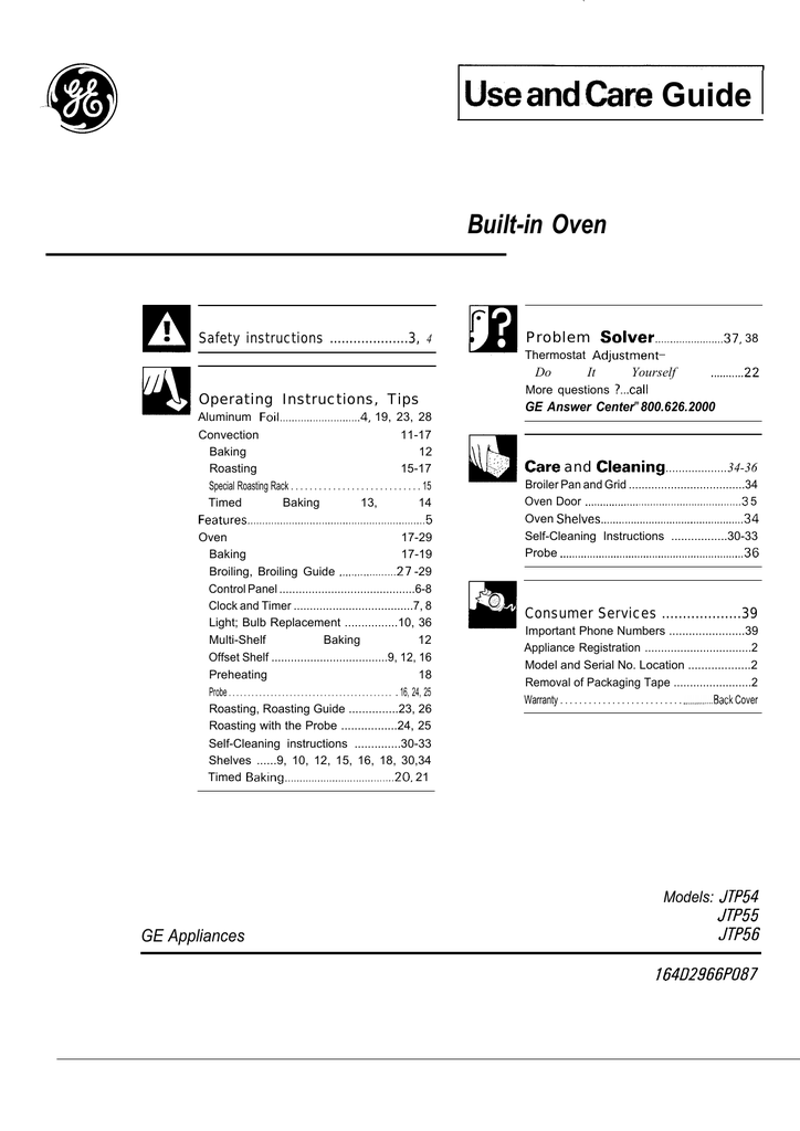 Ge 164d2966p087 Oven User Manual Manualzz Com
