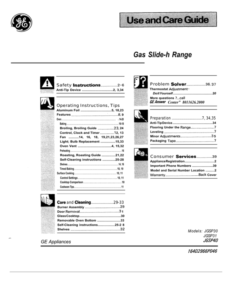 GE JGSP40 Range User Manual Manualzz