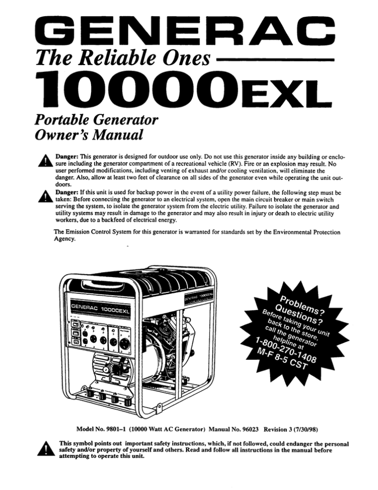 Generac 10000EXL Portable Generator User Manual | Manualzz