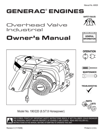 Generac 190/220 Portable Generator Owner's Manual | Manualzz