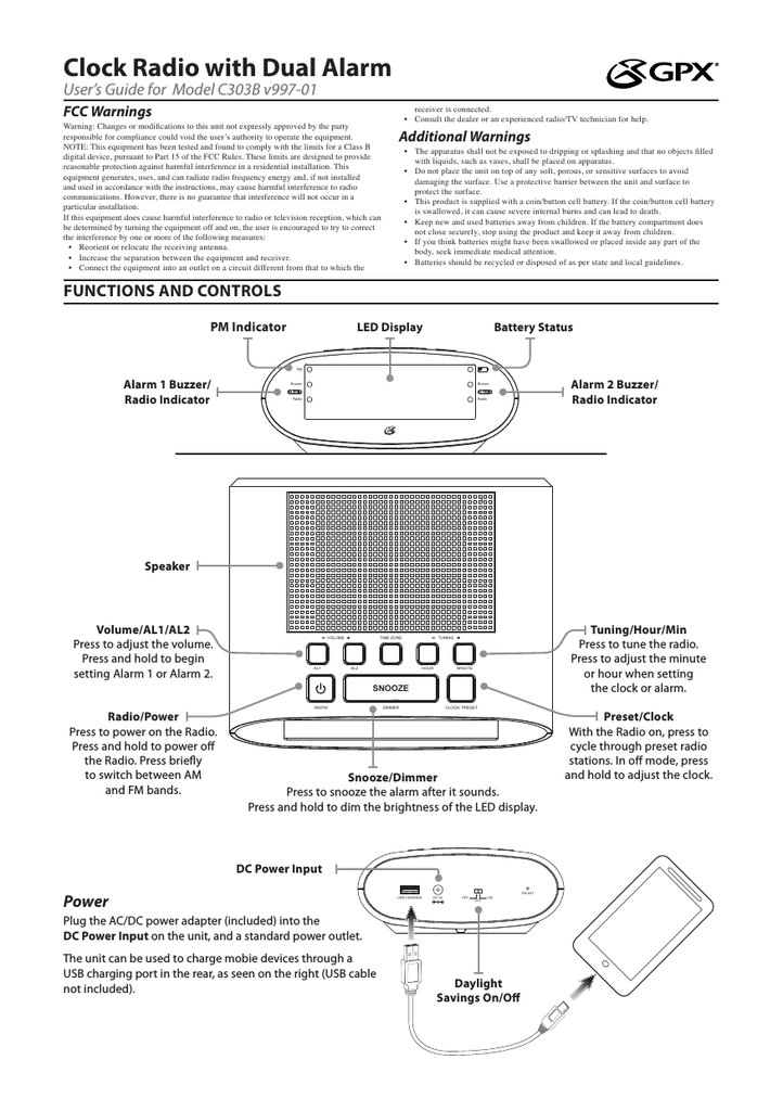 Gpx C303b V997 01 Clock Radio User Manual Manualzz