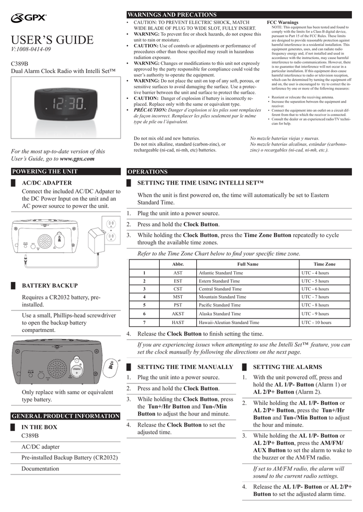 Gpx C389b Clock Radio User Manual Manualzz