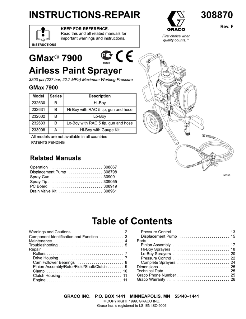 Graco Inc. 232630 Paint Sprayer User Manual Manualzz