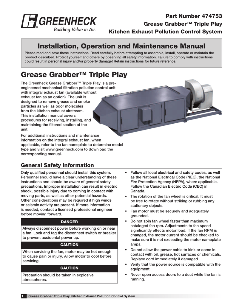 Greenheck Fan 474753 Ventilation Hood User Manual | Manualzz