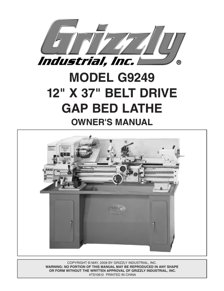Grizzly G9249 Lathe User Manual Manualzz