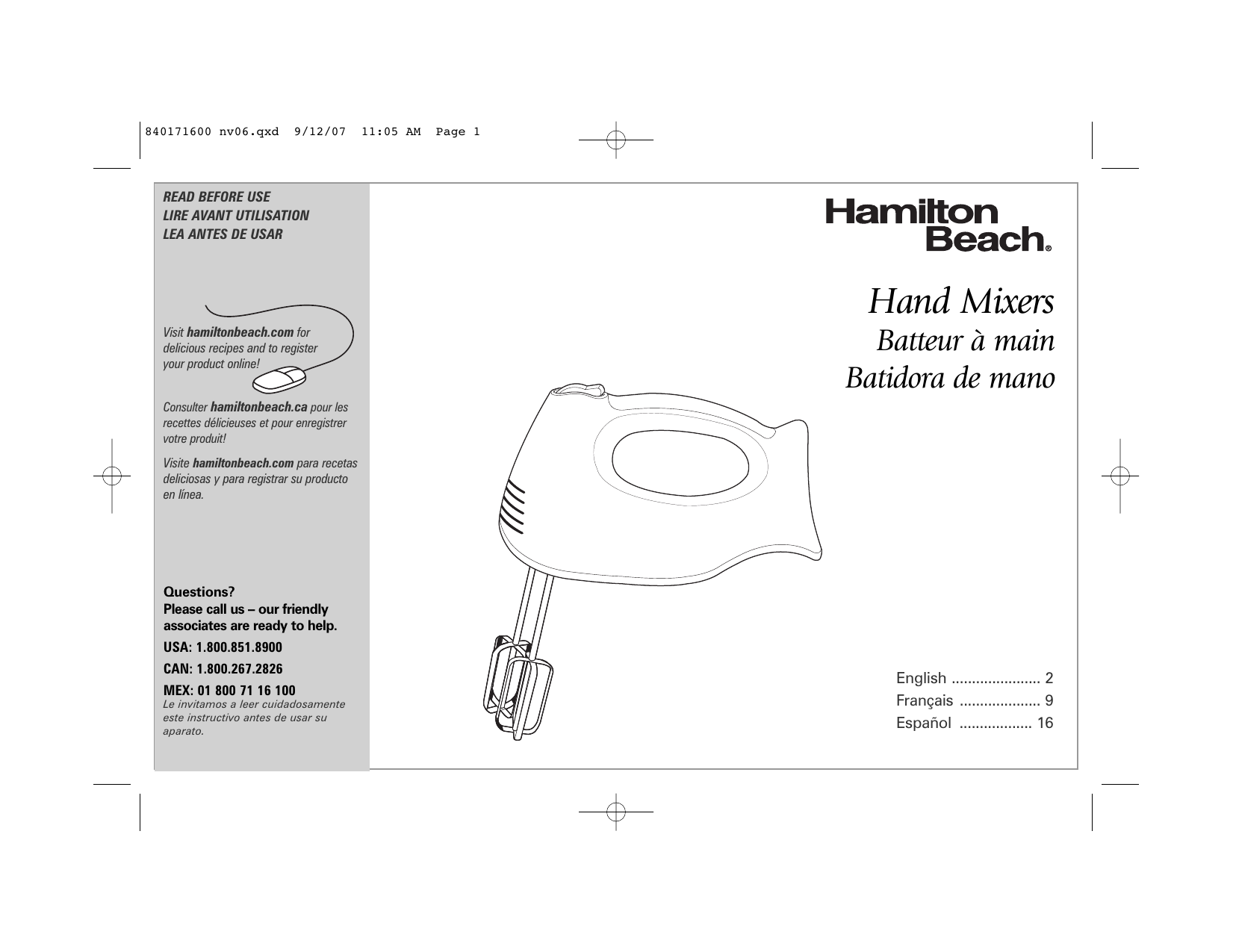 User manual Hamilton Beach 62690 (English - 2 pages)