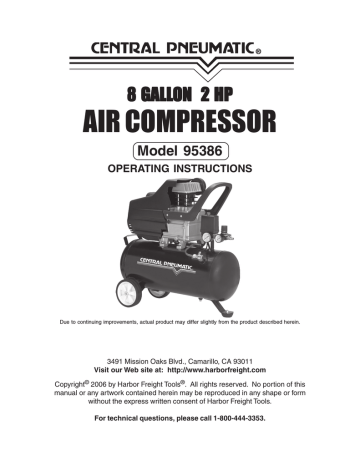 Harbor Freight Tools 95386 Air Compressor Operating instructions | Manualzz