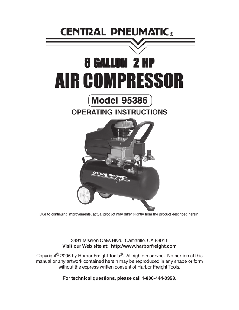 Harbor Freight Tools 95386 Air Compressor User Manual Manualzz