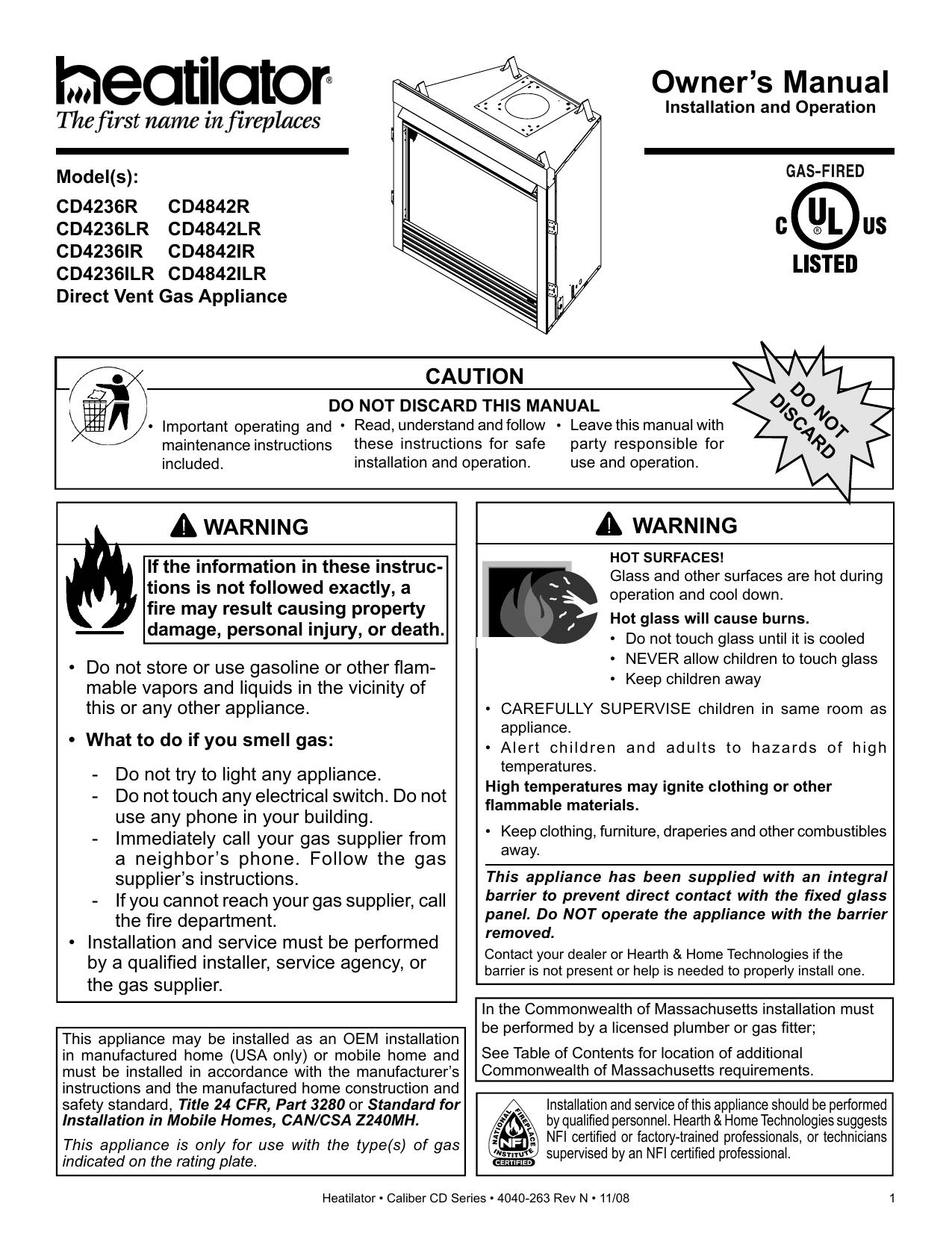 Heatilator Gas Fireplace User Manual