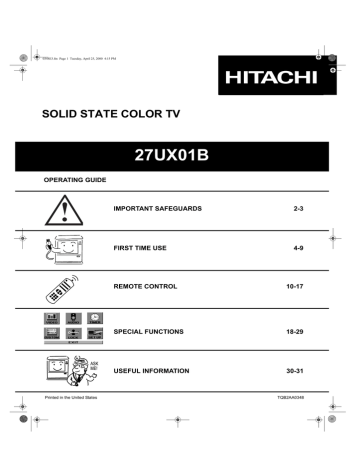 Hitachi 27UX01B CRT Television Operating Guide | Manualzz