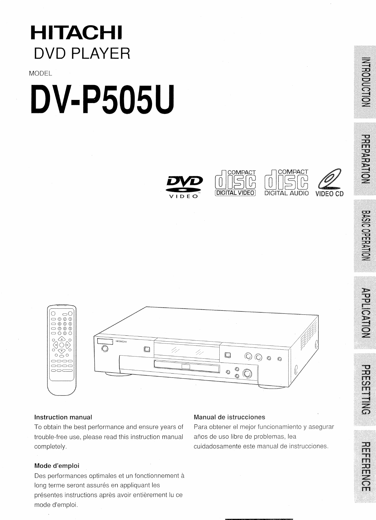 Hitachi DVP505U DVD Player User Manual Manualzz