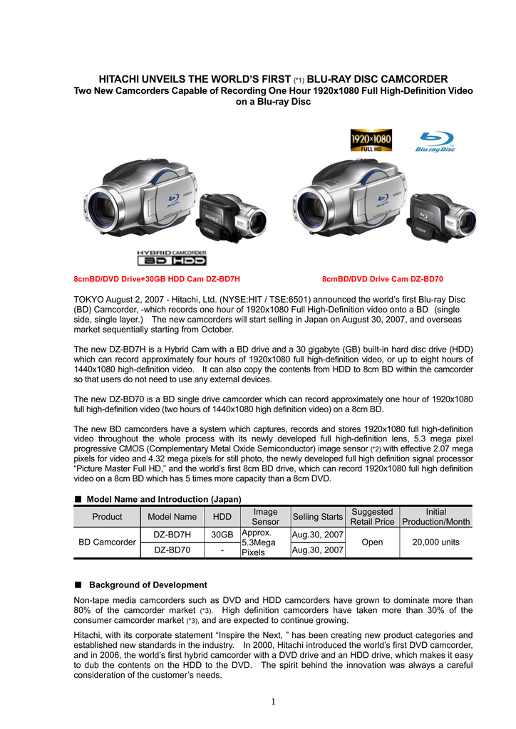 Hitachi DZ-BD70 Camcorder User Manual | Manualzz