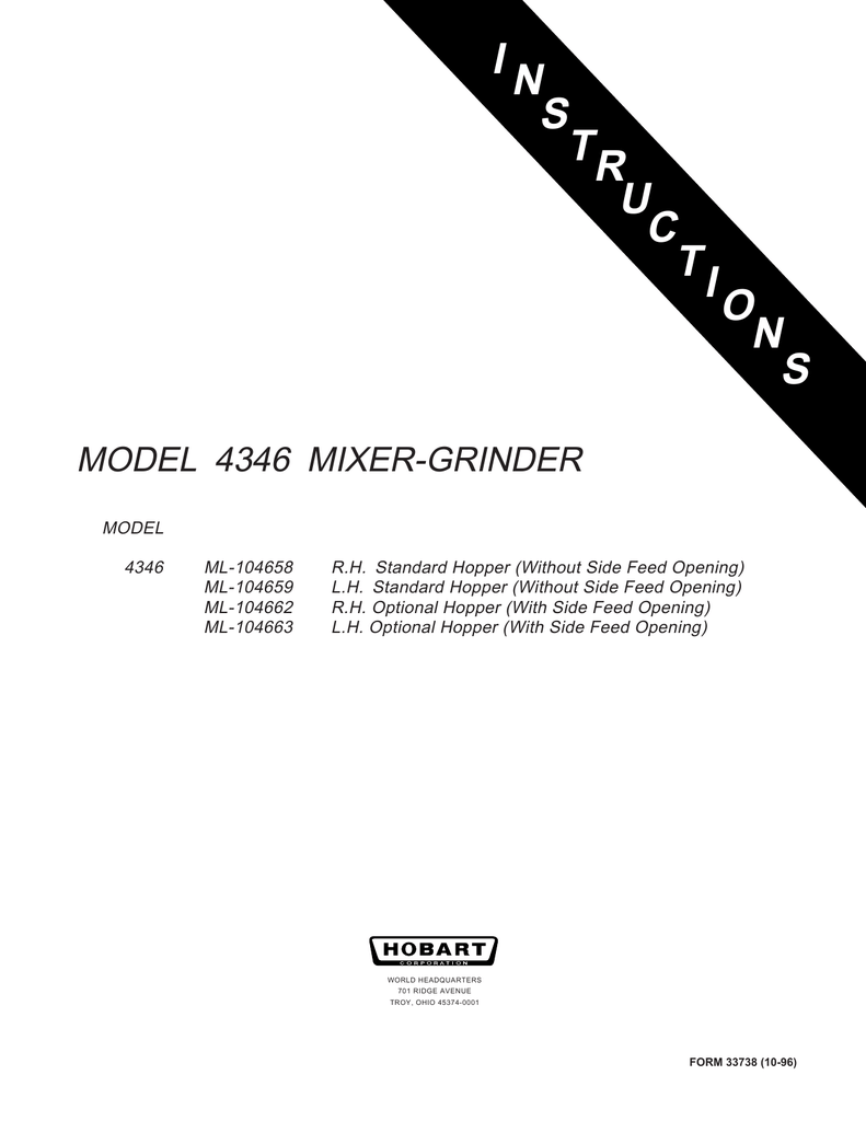 Hobart 4346 Mixer User Manual Manualzz