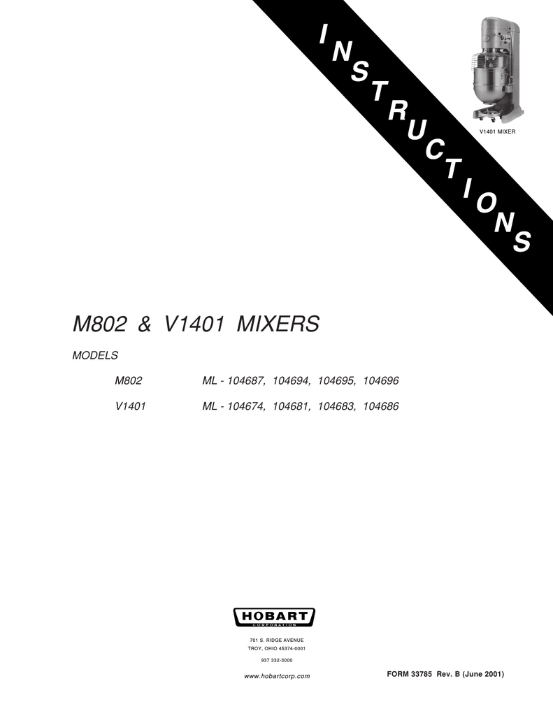 Hobart V1401 Mixer User Manual Manualzz
