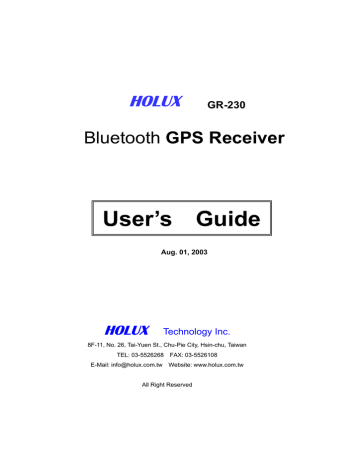Holux GR-230 GPS Receiver User Manual | Manualzz