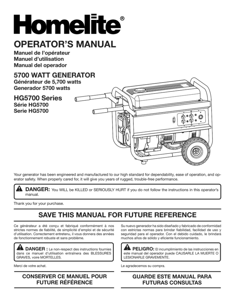 Homelite HG5700 Portable Generator User Manual | Manualzz