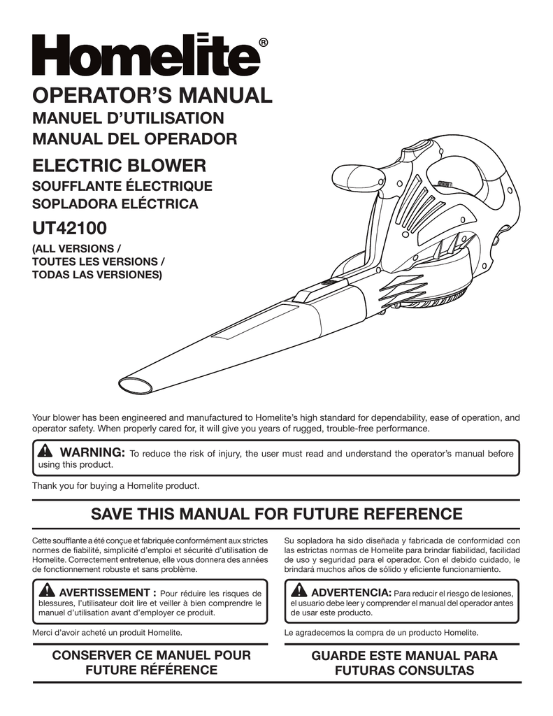 Homelite UT42100 Blower User Manual | Manualzz