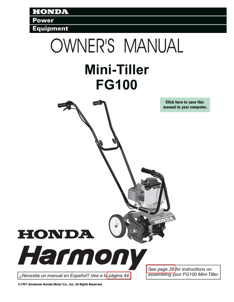 Honda Power Equipment FG100 Tiller User Manual Manualzz