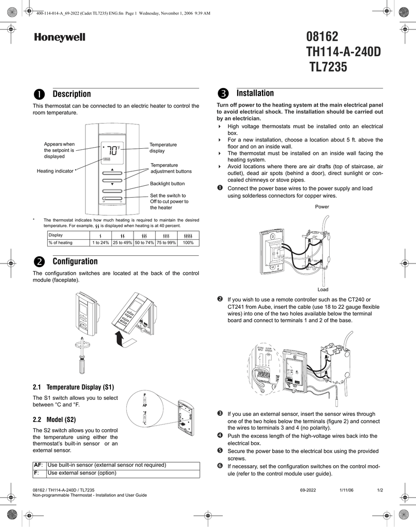 Honeywell 8162 Thermostat User Manual | Manualzz