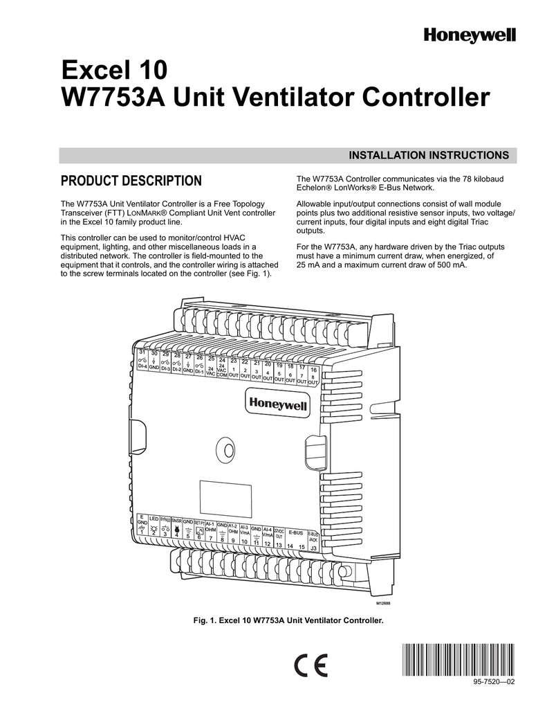 Honeywell W7753A Ventilation Hood User Manual Manualzz