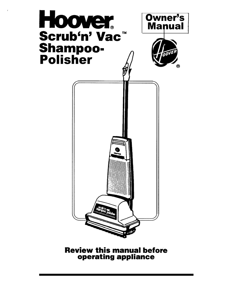 Hoover Shampoo- Polisher Carpet Cleaner User Manual | Manualzz