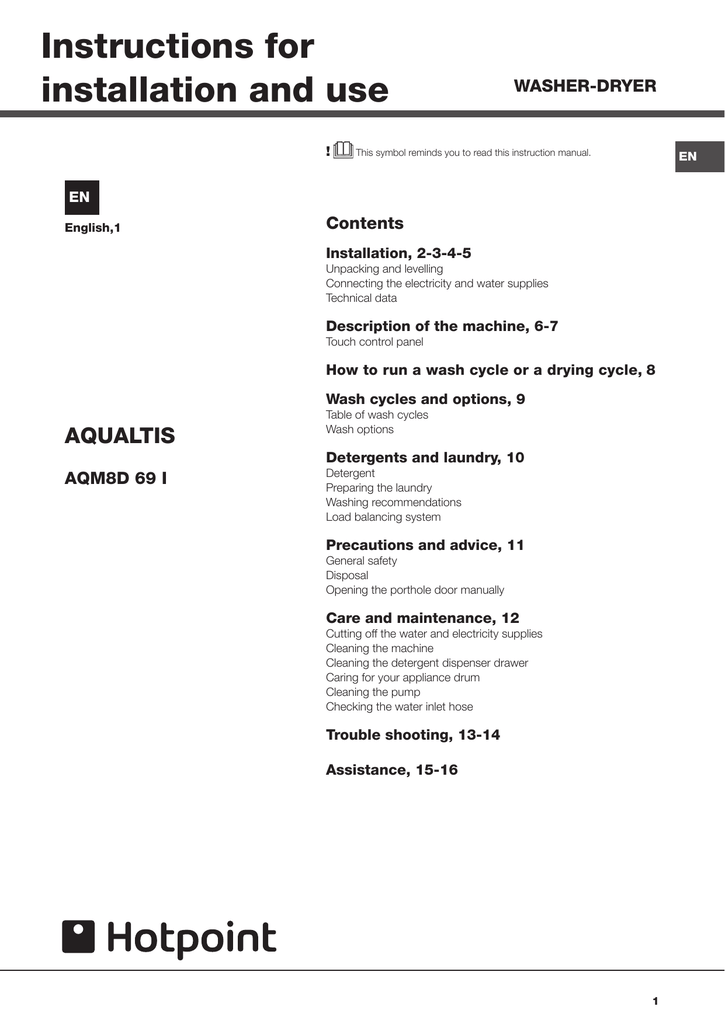 Hotpoint Aqm8d 69 I Clothes Dryer User Manual Manualzz Com