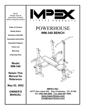 Impex WM 348 Home Gym User Manual Manualzz