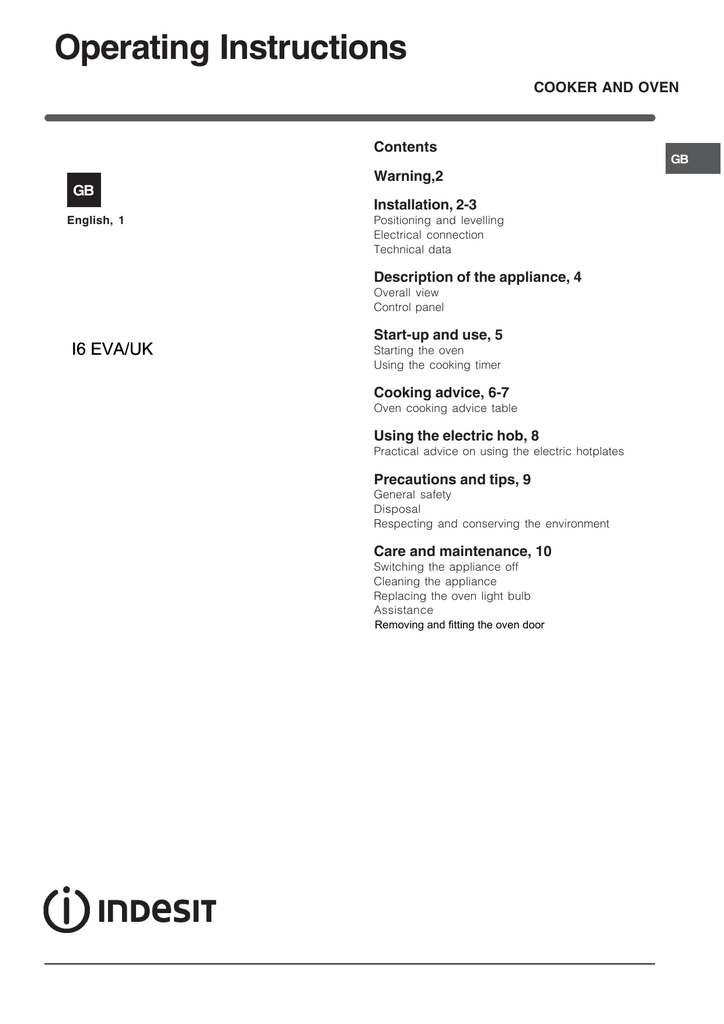 Indesit Hin 550 Oven User Manual Manualzz Com