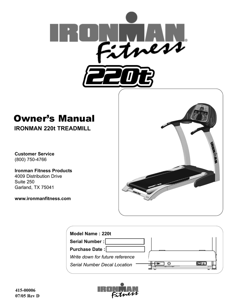 Ironman Fitness 220t Treadmill User Manual | Manualzz