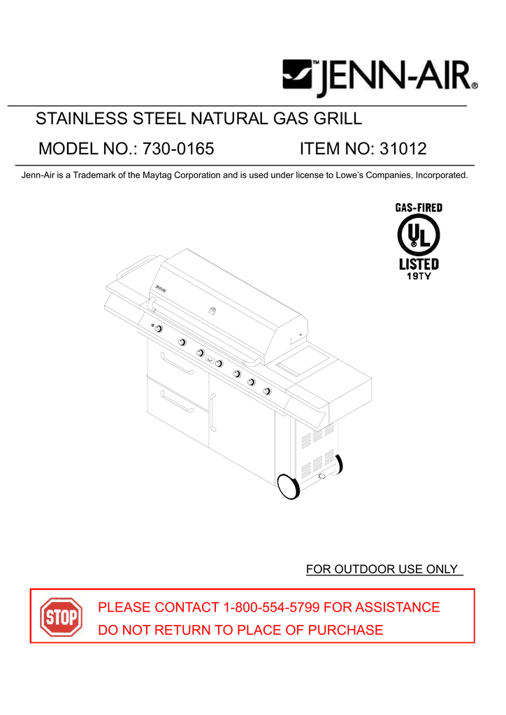 Jenn-Air 730-0165 Gas Grill User Manual | Manualzz