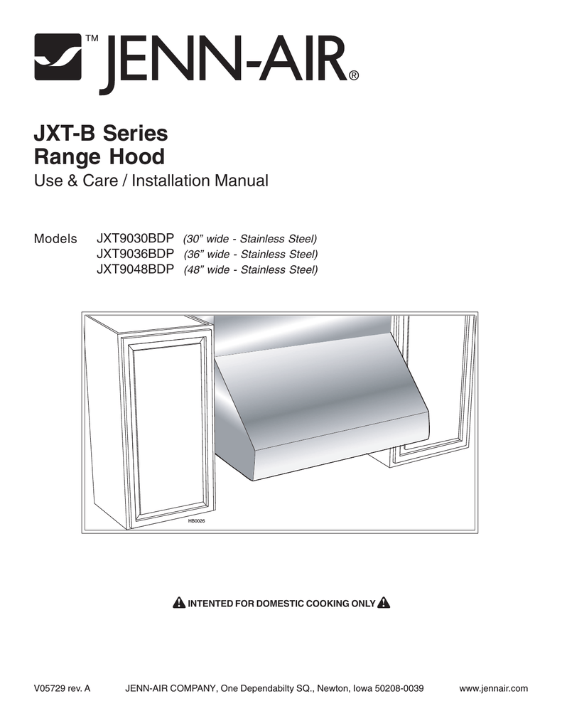 JennAir JXT9036BDP Ventilation Hood User Manual Manualzz