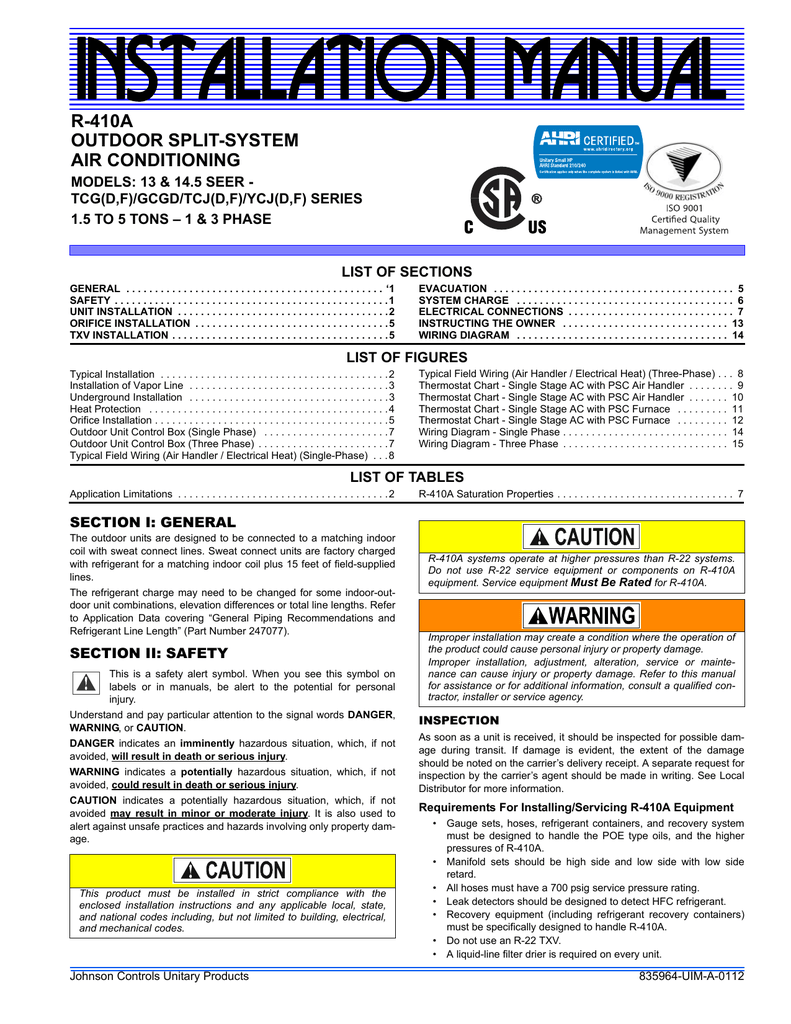 Johnson Controls r410a Air Conditioner User Manual Manualzz