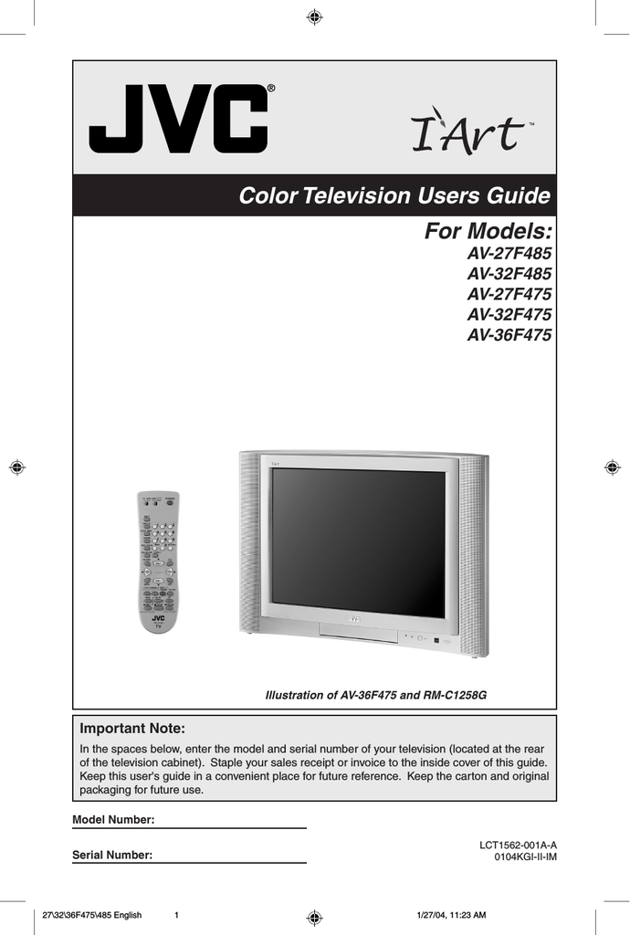 JVC AV27F485 - Flat Stereo Television, I'Art AV-32F475, I'Art AV-32F485 ...