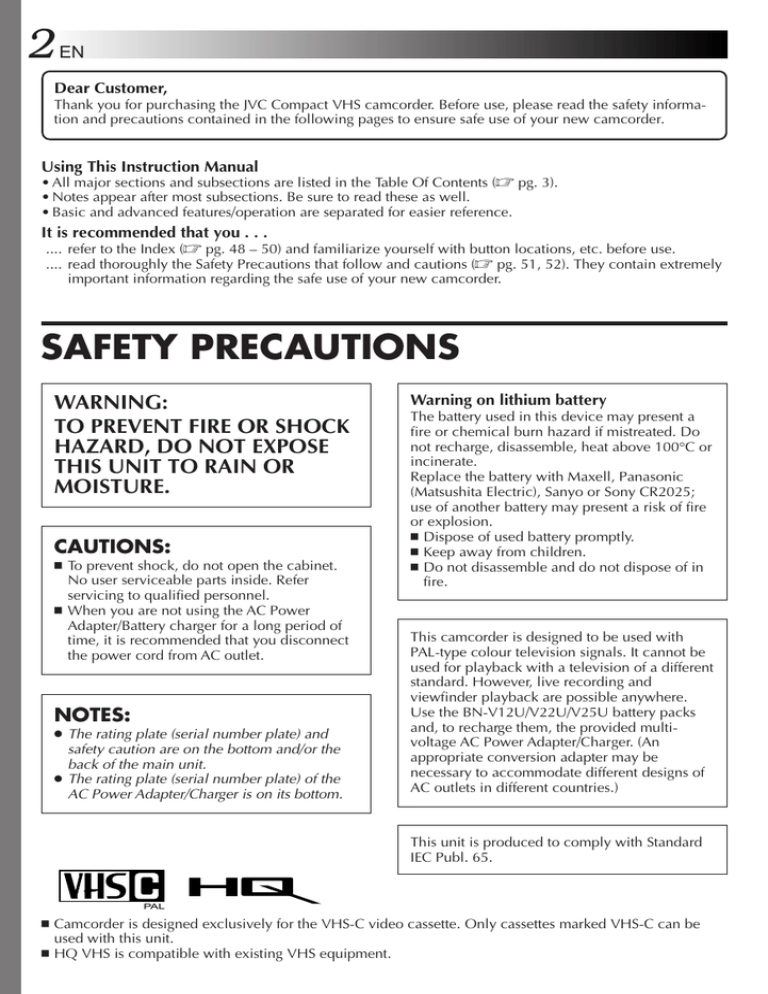 Jvc Gr Ax1 Camcorder User Manual Manualzz