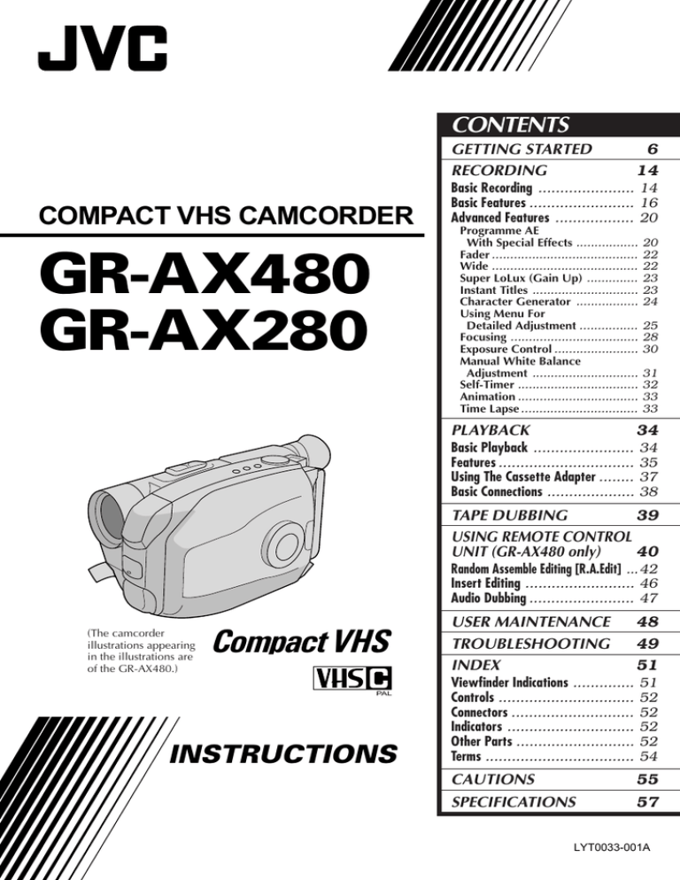 Jvc Gr Ax280 Camcorder User Manual Manualzz