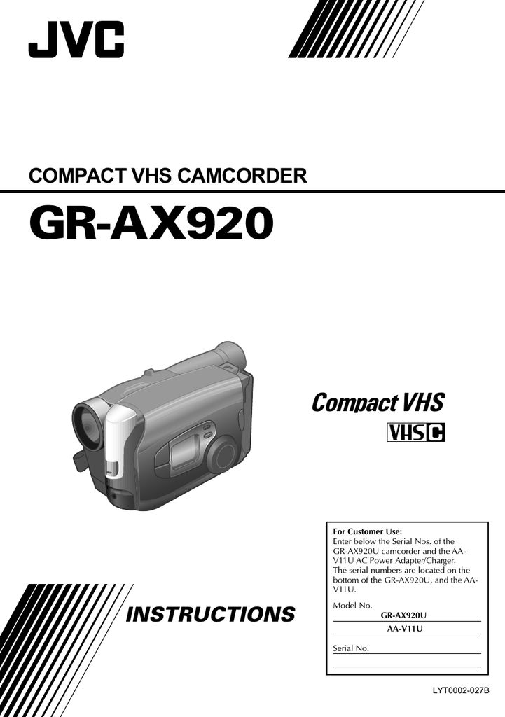 Jvc Gr Ax9 Camcorder User Manual Manualzz