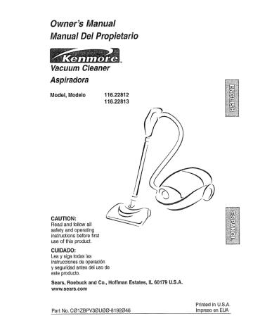 Kenmore 116.22812 Vacuum Cleaner Owner's Manual | Manualzz