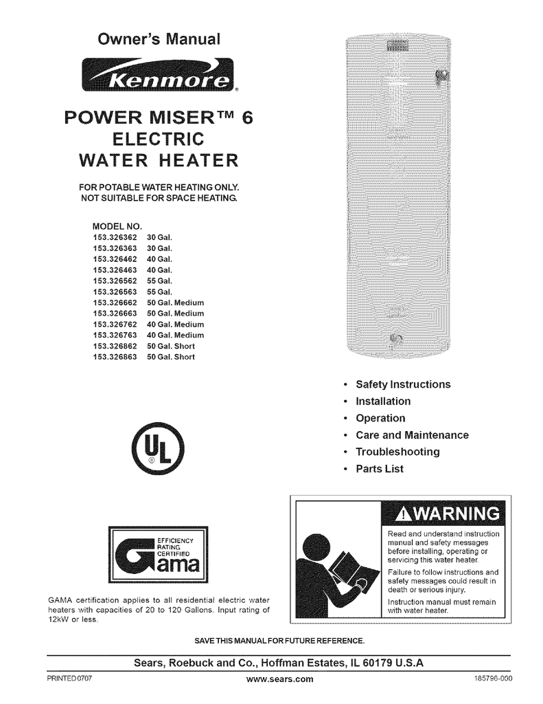 Kenmore Water Heater Manual