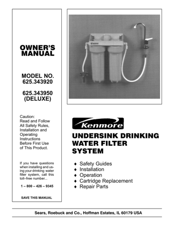 Kenmore 625 343920 Water Dispenser User, Kenmore Countertop Water Filter Parts