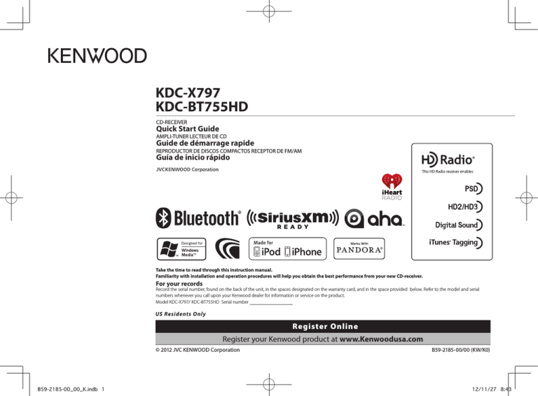 Kenwood Kdc Bt755hd Stereo Receiver User Manual Manualzz