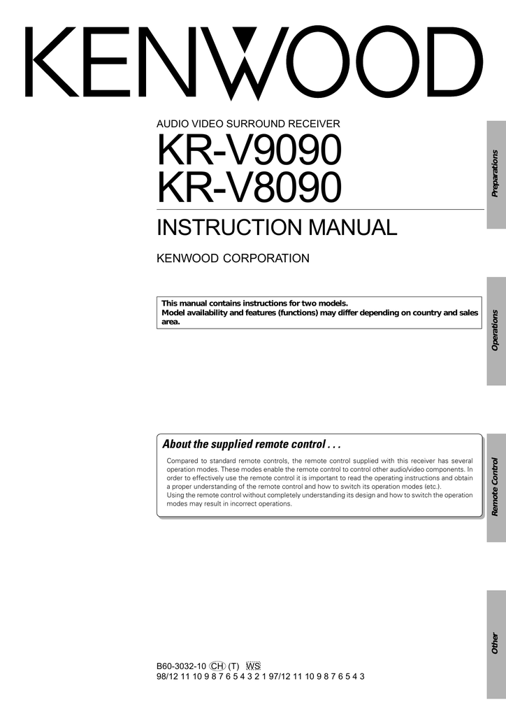 Kenwood KRV8090 Stereo Receiver User Manual Manualzz