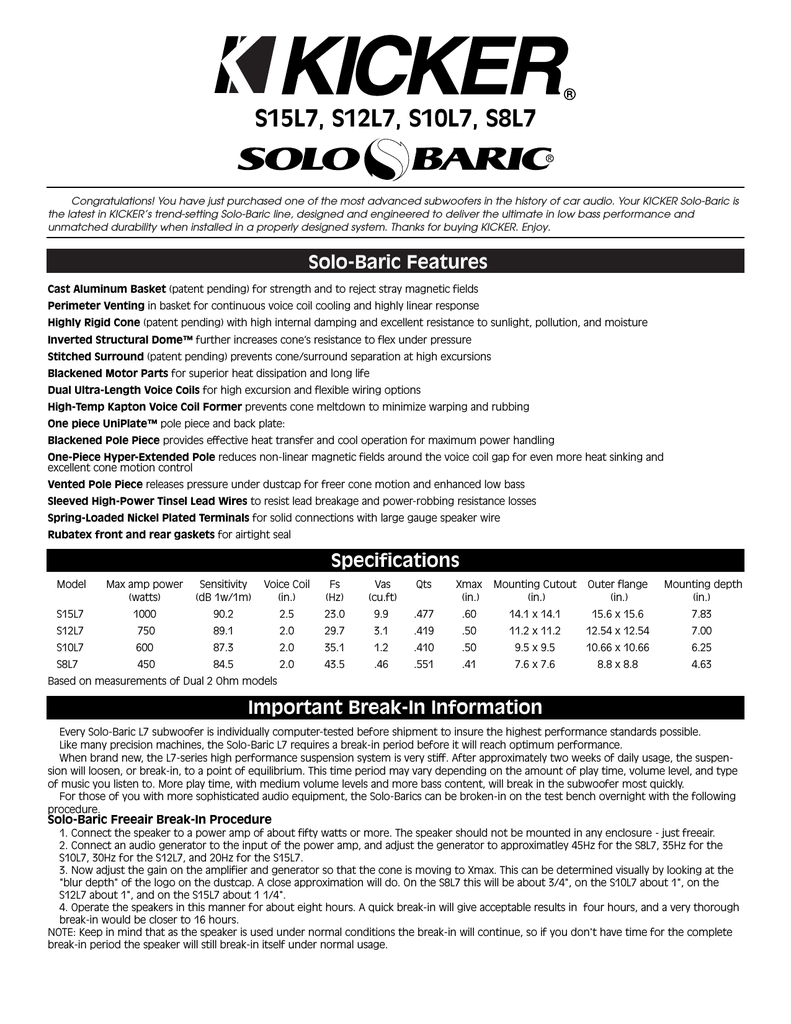 solo baric s12l7